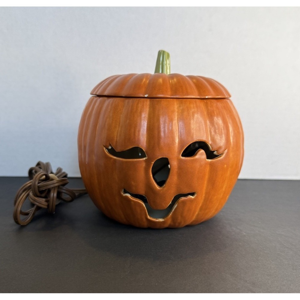 Vintage Ceramic Jack-O-Lantern Pumpkin Electric Halloween Lamp/Light up Tested